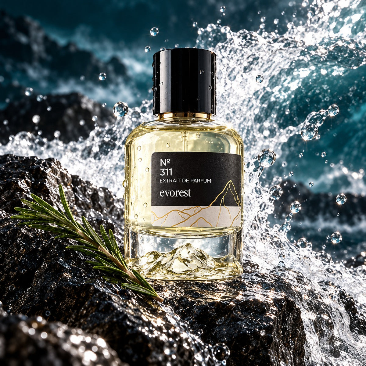 evorest № 311 Rosmarin & Weihrauch Extrait de Parfum auf Felsen in der Meeresgischt mit Rosmarinzweig